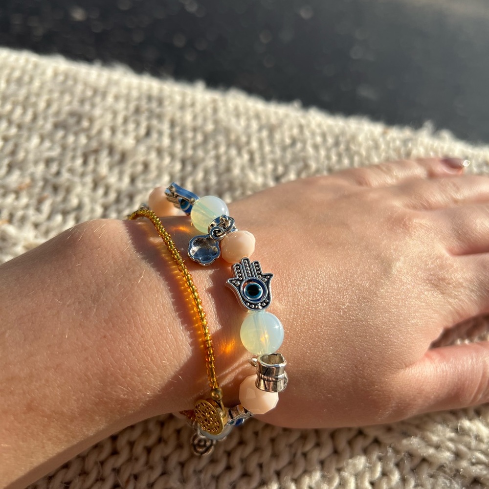 Peach and Blue Evil Eye Bracelet